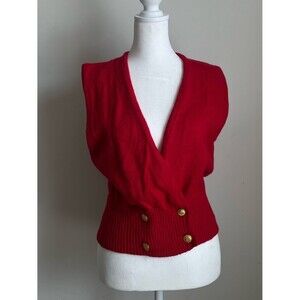 Talbots Vintage Red V-Neck Gold Double Button Wool Knit Vest Women Sz S